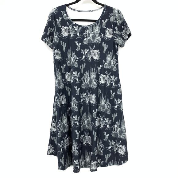 Southwest Legging Co A-Line Short Sleeve Dress Womens O/S Black Cactus Print - Picture 1 of 5